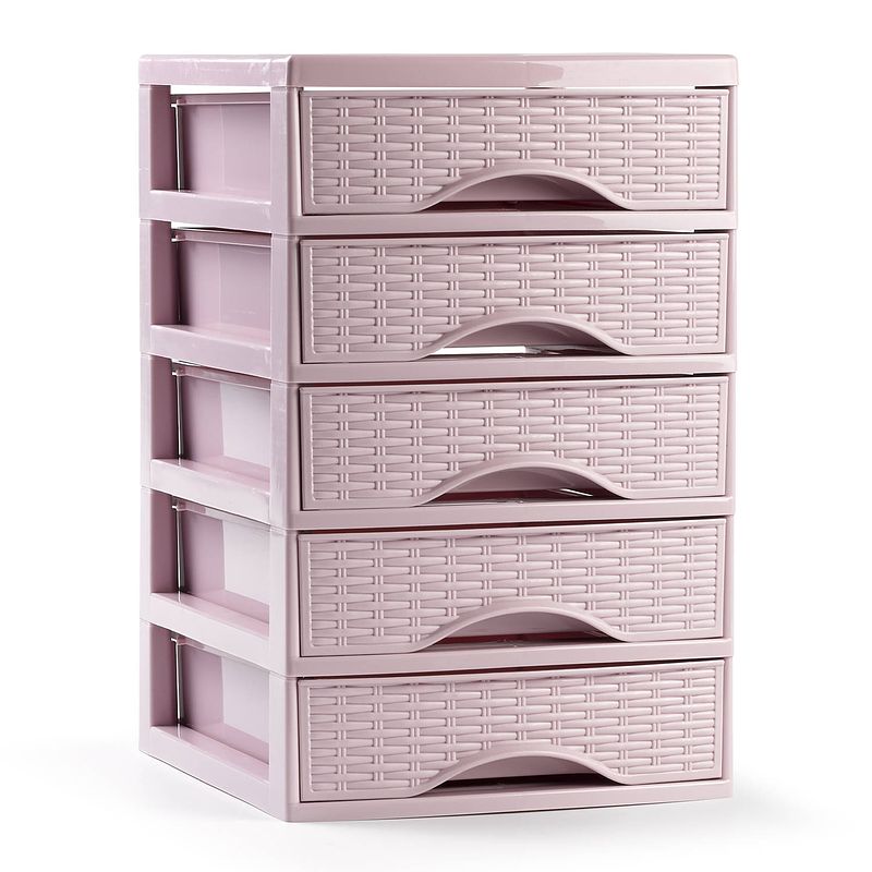 Foto van Plasticforte ladeblokje/bureau organizer met 5x lades - roze - l18 x b21 x h28 cm - ladeblok