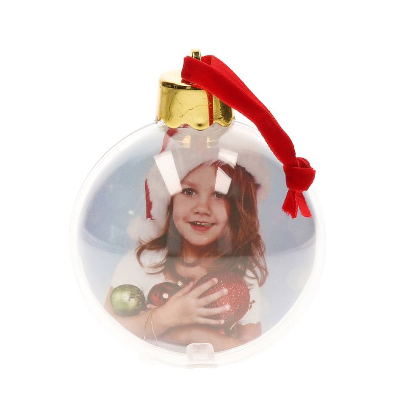 Foto van 1x stuks diy foto/fotolijst kunststof kerstballen transparant 8 cm - kerstbal