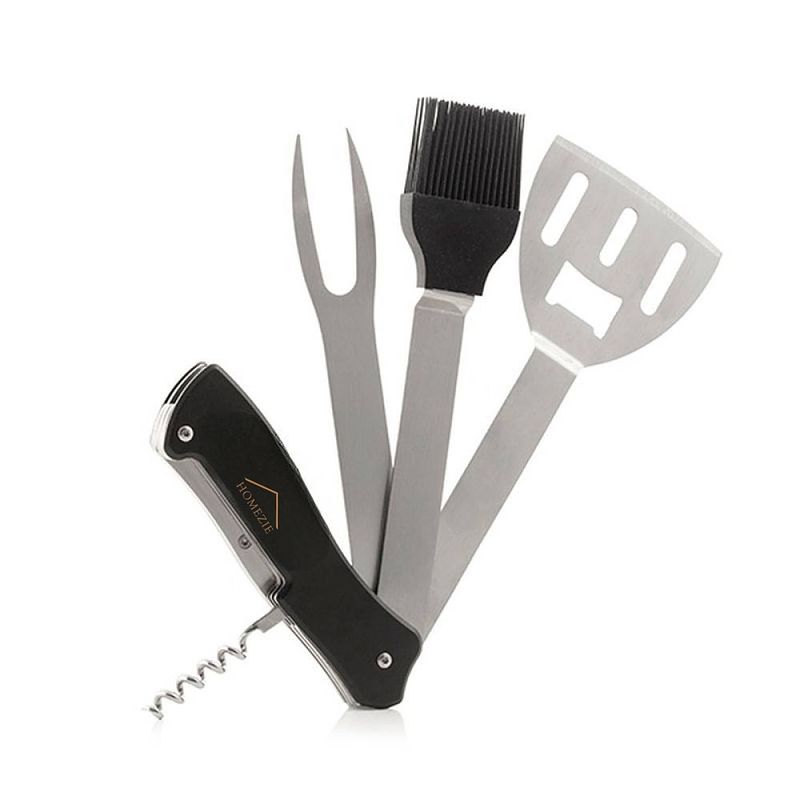 Foto van Homezie barbecue accesoires - 5 in 1 - opvouwbaar - bbq set - bbq gereedschap - bbq accesoires - opener - kwast - tang