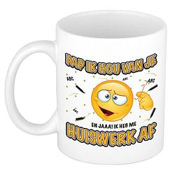 Foto van Cadeau mok/beker - huiswerk - wit - 300 ml - vaderdag / verjaardag - feest mokken