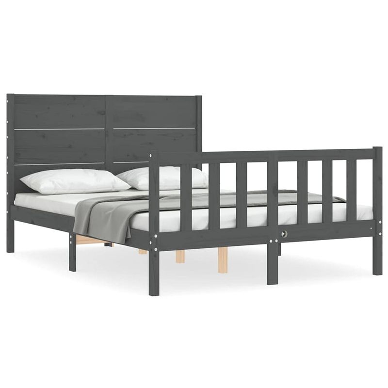 Foto van The living store bed the living store - massief grenenhouten bedframe - 195.5 x 145.5 x 100 cm - grijs