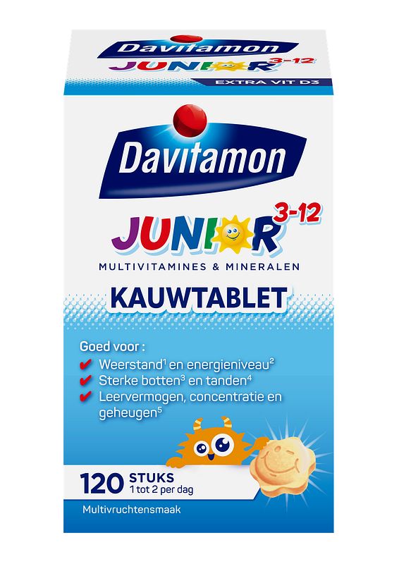 Foto van Davitamon junior 3+ kauw vitamines multifruit