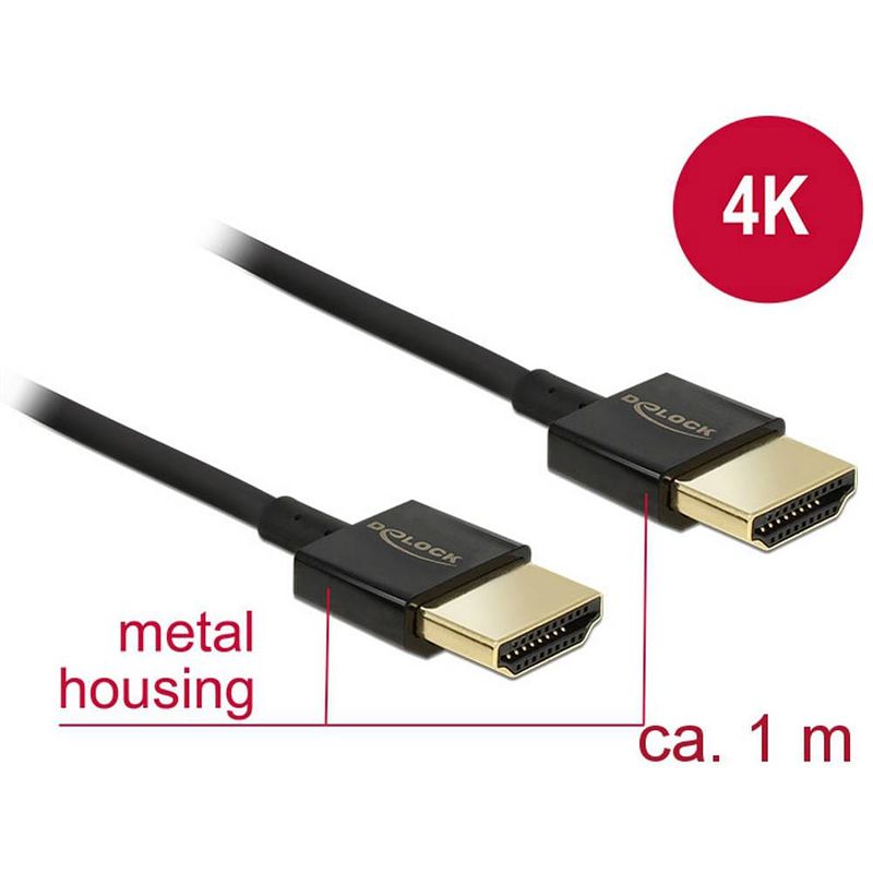 Foto van Delock hdmi aansluitkabel hdmi-a stekker, hdmi-a stekker 1.00 m zwart 84771 vergulde steekcontacten hdmi-kabel