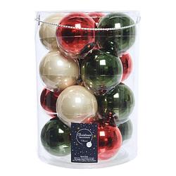 Foto van 18x stuks glazen kerstballen donkergroen, rood en champagne glans 8 cm - kerstbal