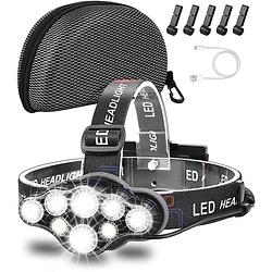 Foto van Foxly® ultrakrachtige militaire hoofdlamp - usb oplaadbaar - 18000 lumen - 8 led koplampen - 8modes - hardcase opbergtas