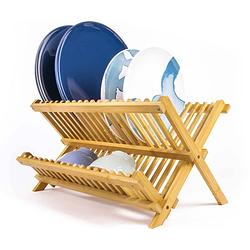 Foto van Budu afdruiprek - afdruiprekje van bamboe hout - afdruiprek voor afwas - keukenrek - inklapbaar - opvouwbaar