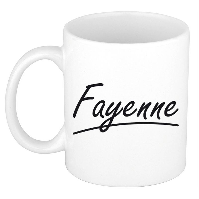 Foto van Naam cadeau mok / beker fayenne met sierlijke letters 300 ml - naam mokken