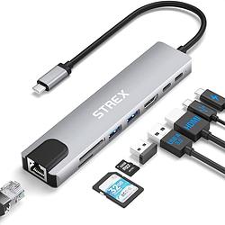 Foto van Strex 8 in 1 usb c hub - docking station - usb splitter - 4k hdmi - usb a - usb c - ethernet - micro sd - geschikt voor