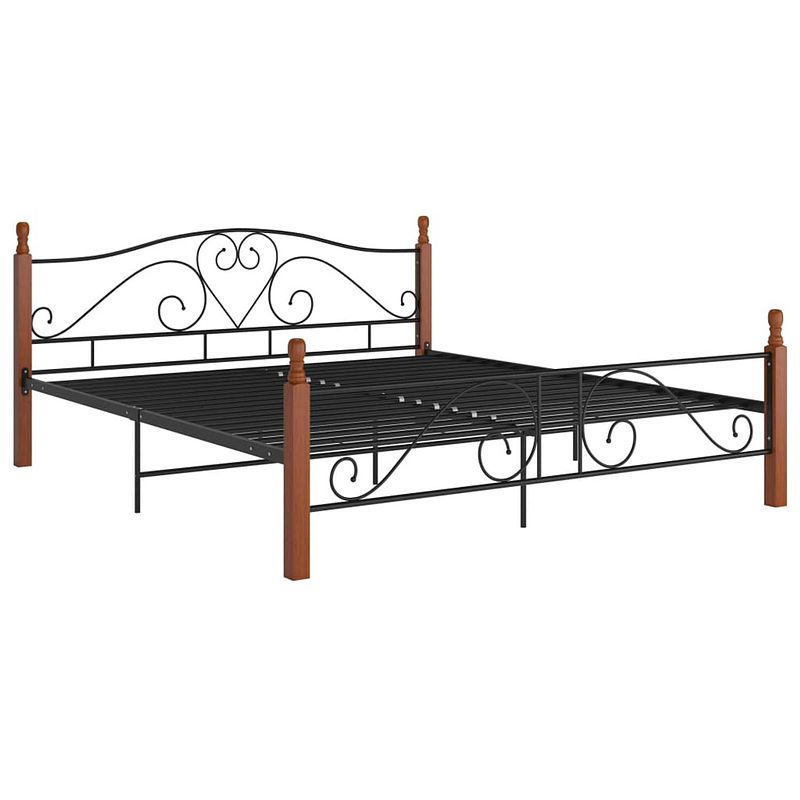 Foto van The living store metalen bedframe - donkereikenhout - 210 x 207 x 90 cm - zwart