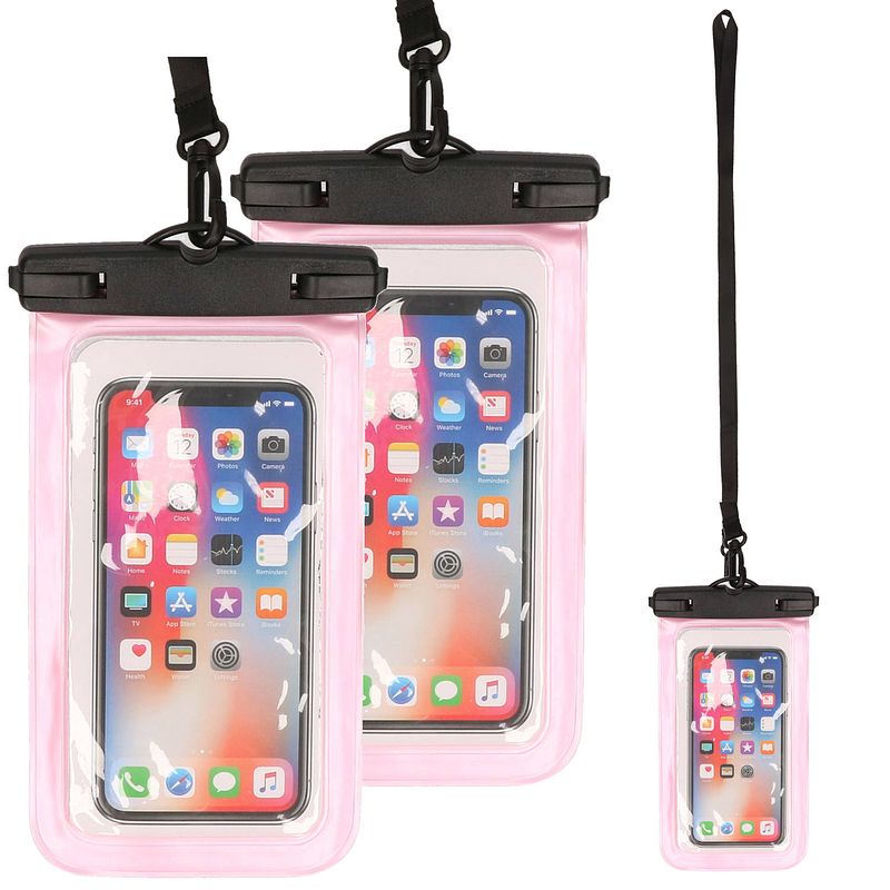 Foto van Set van 3x stuks bellatio design waterdicht telefoonhoesje voor alle telefoons tot 6 inch roze - telefoonhoesjes