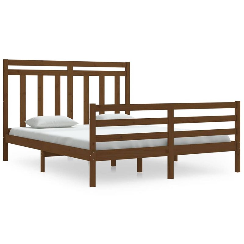 Foto van The living store houten bedframe - bedframes - 205.5 x 165.5 x 69.5 cm - honingbruin