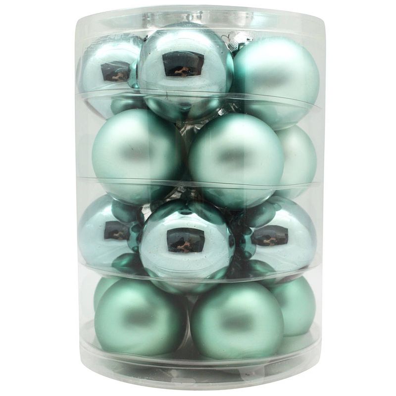 Foto van Tube met 40 mintgroene kerstballen van glas 6 cm glans en mat - kerstbal