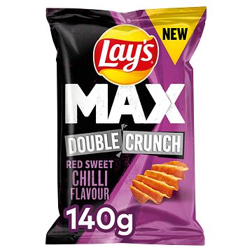 Foto van Lay's max double crunch ribbel chips red sweet chilli 140gr bij jumbo