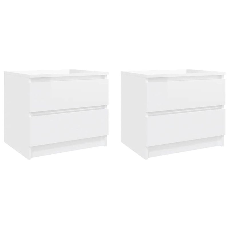 Foto van The living store bedkastjes - hoogglans wit - 50 x 39 x 43.5 cm - 2 lades - stevige constructie