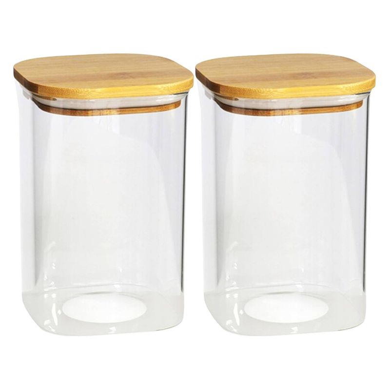 Foto van 2x stuks voedsel bewaren keuken voorraadpot - glas - bamboe deksel - 1400 ml - voorraadpot