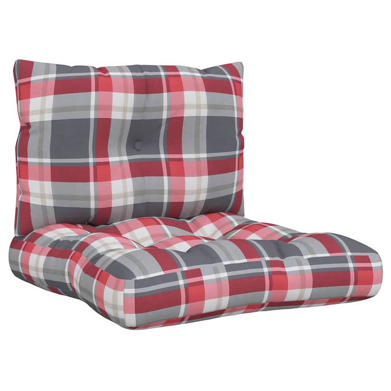 Foto van The living store palletkussens - polyester - zachte vulling - brede toepassing - 61.5 x 60 x 10 cm - rood ruitpatroon -