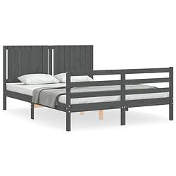 Foto van The living store-bedframe-met-hoofdbord-massief-hout-grijs-160x200-cm - bed