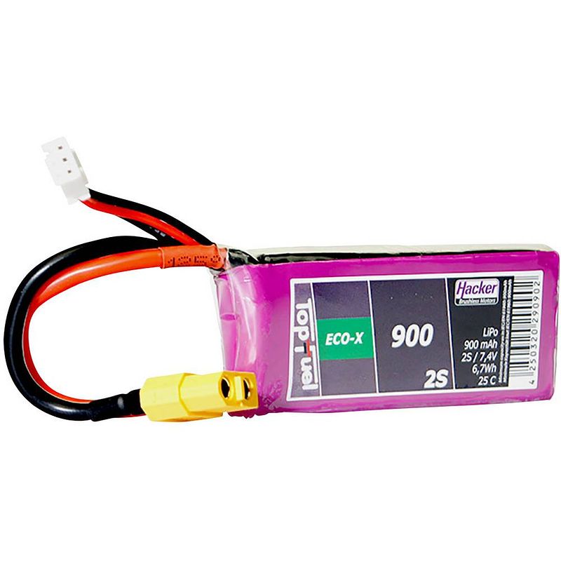 Foto van Hacker lipo accupack 7.4 v 900 mah aantal cellen: 2 25 c softcase xt60