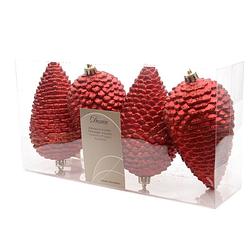 Foto van 3 stuks dennenappel plastic glitter hang 12x7cm kerstrood ksd