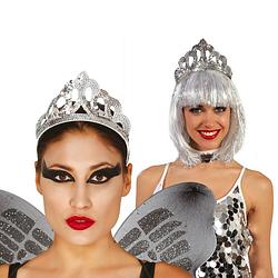 Foto van Guircia verkleed haarband/tiara kroontje - zilver - kunststof - prinses/koningin - carnaval - verkleedhoofddeksels