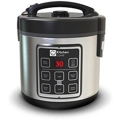 Foto van Kitchenlove rijstkoker met stomer - 1.2l - 500w - rice cooker - multicooker - slowcooker - zwart rvs