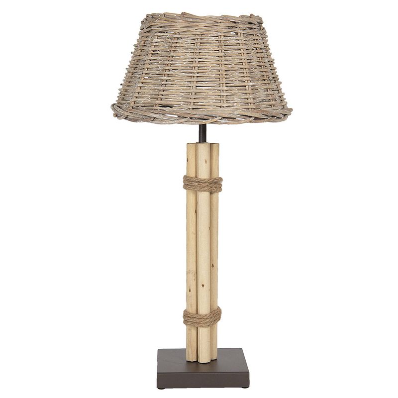 Foto van Haes deco - tafellamp - houten lamp, ø 30x61 cm - bruin hout en metaal - bureaulamp, sfeerlamp