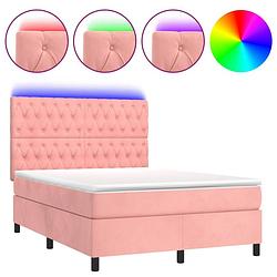 Foto van The living store boxspring luxe - roze fluweel - led verlichting - 140x200cm - pocketvering matras