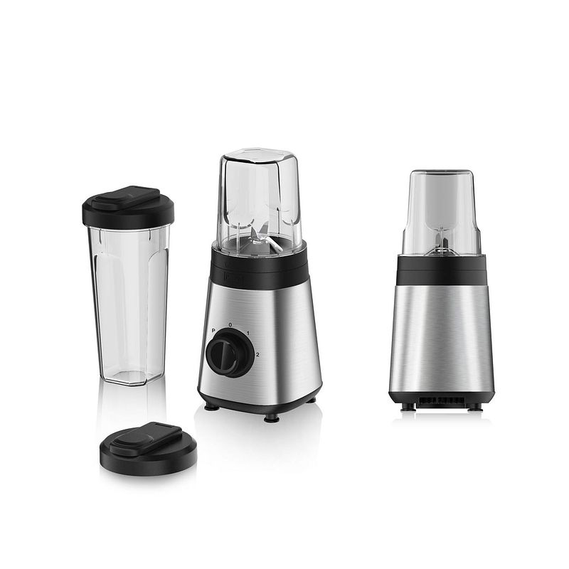 Foto van Alpina blender smoothie maker 300w - incl. smoothie beker 300ml en 600ml - roestvrij staal - zilver/zwart