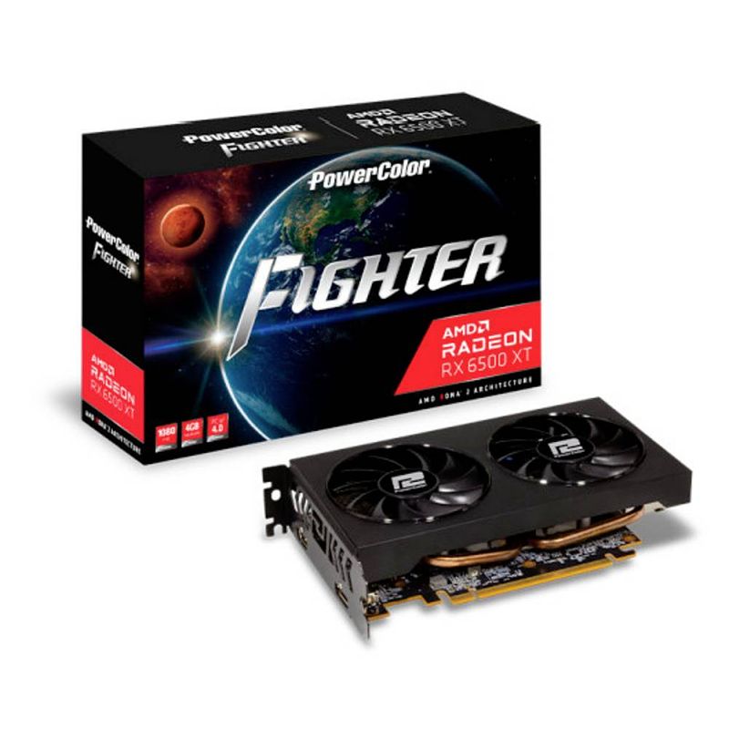 Foto van Powercolor videokaart amd radeon rx 6500 xt fighter 4 gb gddr6-sdram pcie hdmi, displayport overclocked