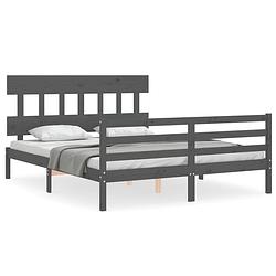 Foto van The living store bedframe - massief grenenhout - 205.5 x 155.5 x 81 cm - multiplex lattenbodem - functioneel hoofd- en