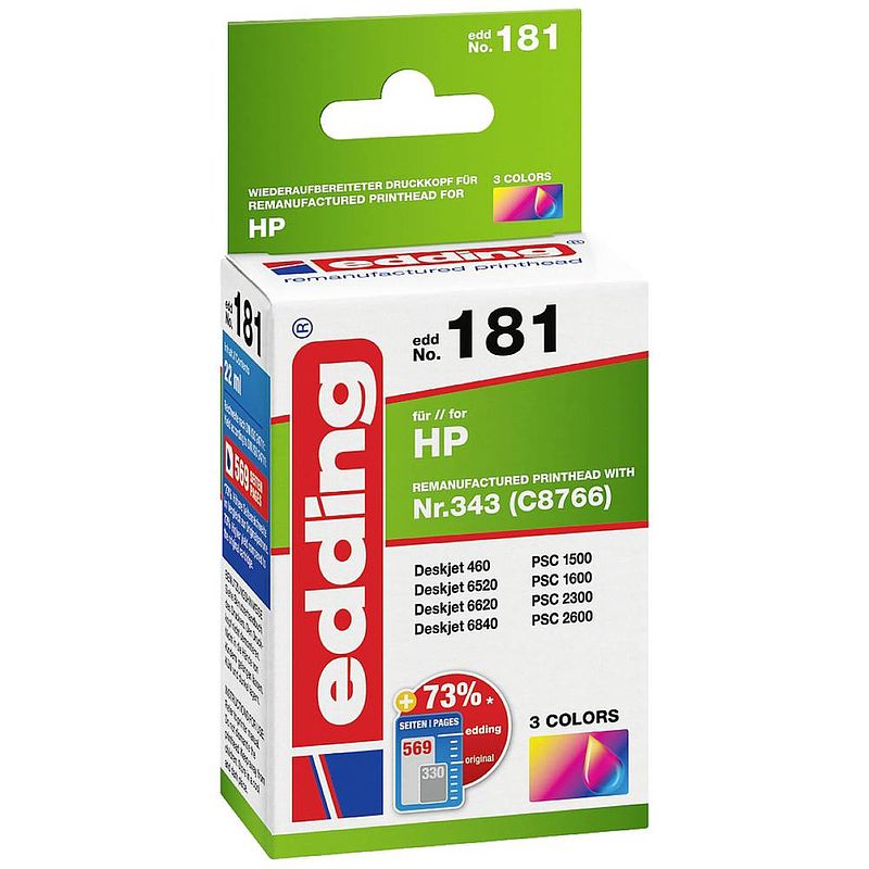 Foto van Edding cartridge vervangt hp 343 (c8766ee) compatibel cyaan, magenta, geel edd-181 18-181