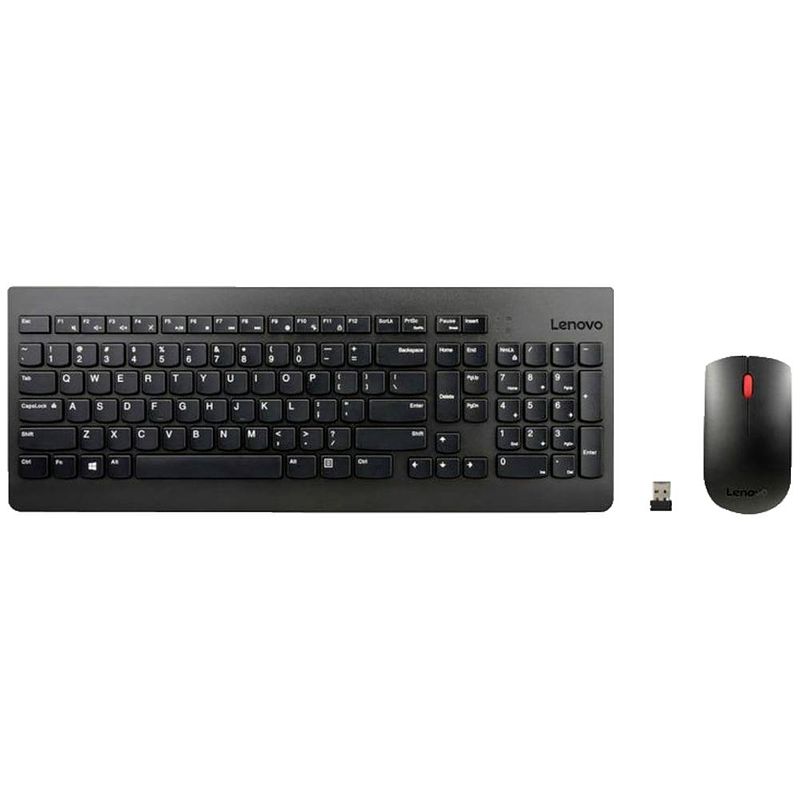 Foto van Lenovo essential wireless combo set met toetsenbord en muis radiografisch multimediatoetsen, spatwaterdicht qwerty, italiaans zwart