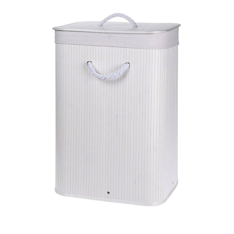 Foto van 4goodz bamboe wasmand met deksel - 72 liter - 30x40x60 cm - wit