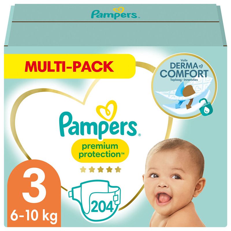 Foto van Pampers premium protection maat 3 - 204 luiers maandbox