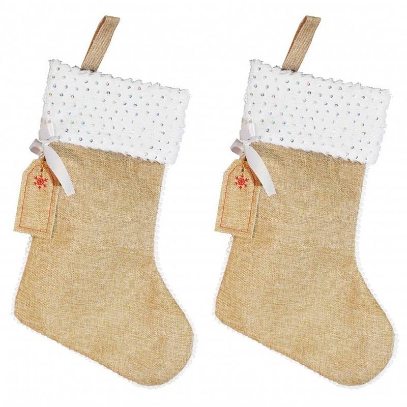 Foto van 2x stuks kerstversiering kerstsokken van jute 45 cm - kerstsokken