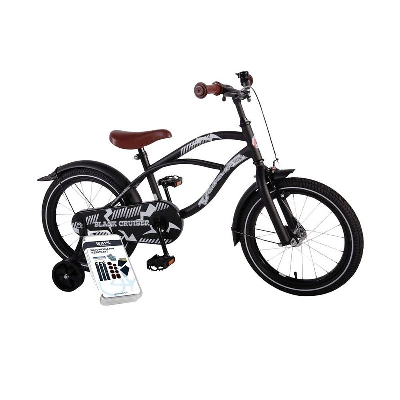 Foto van Volare kinderfiets black cruiser - 16 inch - zwart - inclusief ways bandenplakset