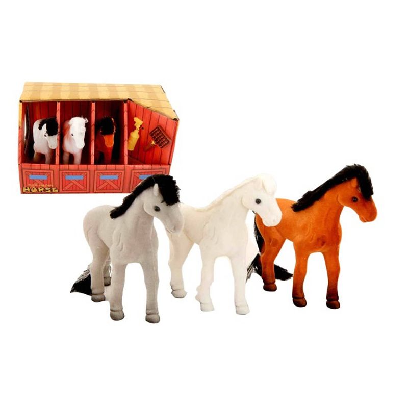 Foto van Jonotoys paardenstal junior 19 x 11 cm grijs/wit/bruin 6-delig