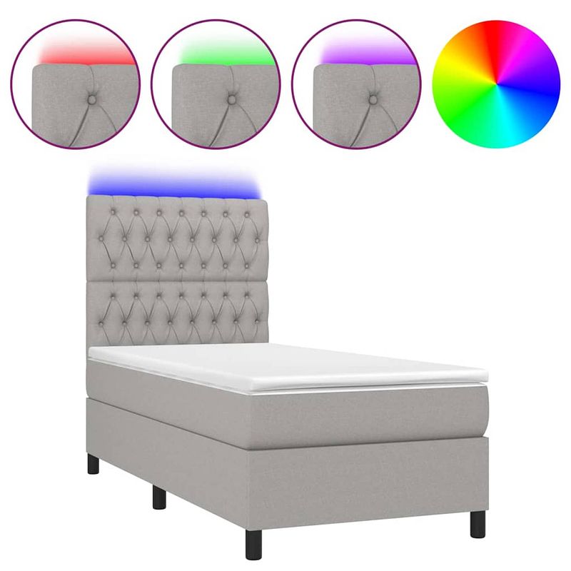 Foto van The living store boxspring bed - 203x100x118/128 cm - lichtgrijs - led