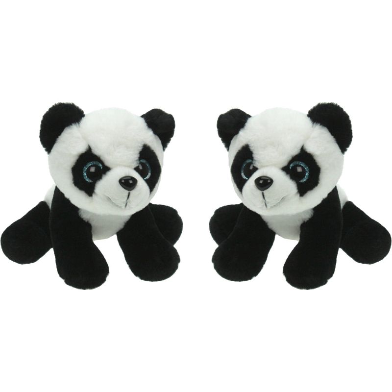 Foto van Set van 2x stuks pluche knuffel dieren panda beer van 25 cm - knuffeldier