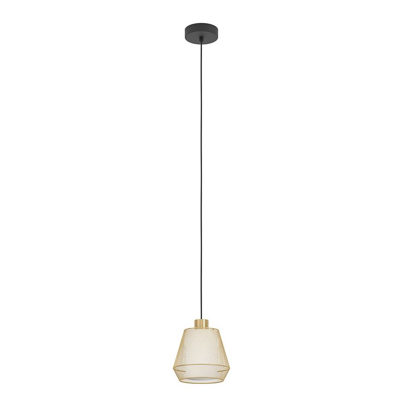 Foto van Eglo ciudadela hanglamp - e27 - ø 18 cm - zwart/goud/wit - staal/textiel