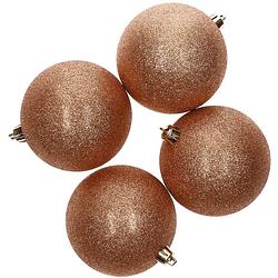 Foto van 4x kunststof kerstballen glitter koper 10 cm kerstboom versiering/decoratie - kerstbal
