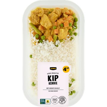 Foto van Jumbo verse maaltijd kip kerrie met groente en rijst 400g