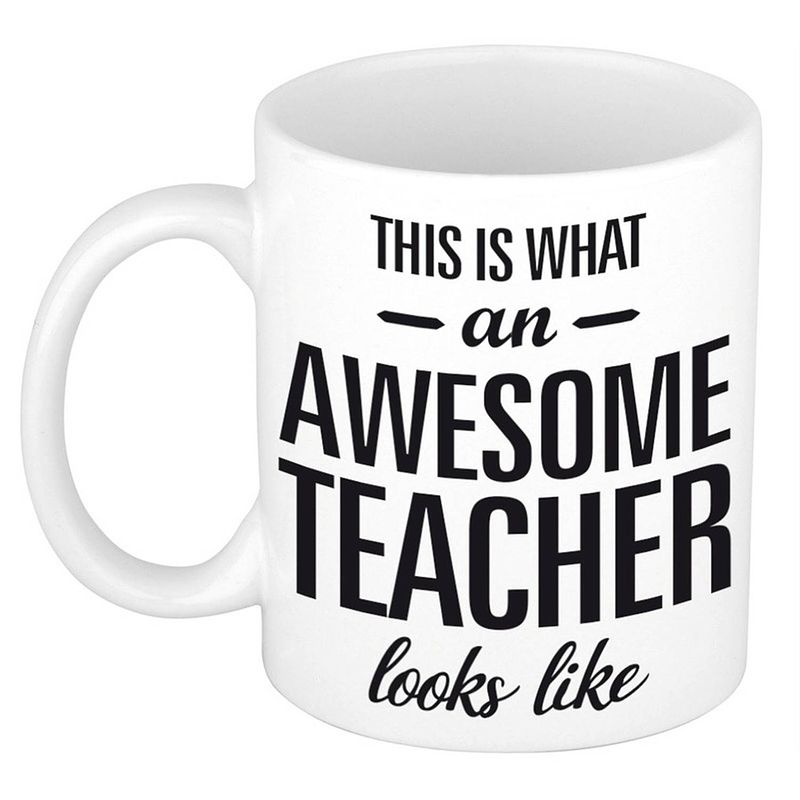 Foto van Awesome teacher cadeau mok / beker voor juf / meester 300 ml - feest mokken