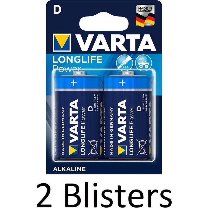 Foto van 4 stuks (2 blisters a 2 st) varta longlife power d batterijen