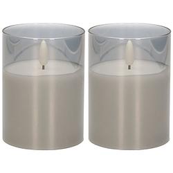 Foto van 2x stuks luxe led kaarsen in grijs glas d7,5 x h10 cm met timer - led kaarsen