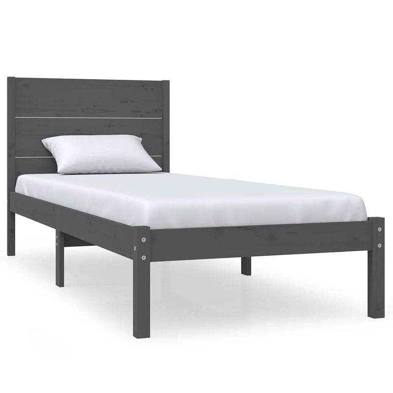 Foto van The living store houten bedframe - klassiek - bed - 90 x 190 cm - ken- massief grenenhout - kleur- grijs