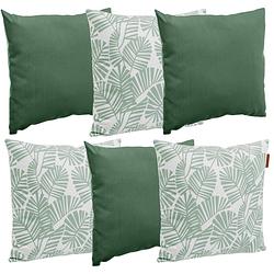 Foto van Hesperide bank/sier/tuin kussens - binnen/buiten - set 6x stuks - palm print/groen - 40x40 cm - sierkussens