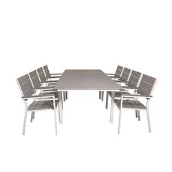 Foto van Levels tuinmeubelset tafel 100x160/240cm en 8 stoel levels wit, grijs.