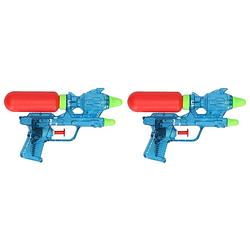 Foto van 2x stuks voordelige waterpistolen blauw - kinderspeelgoed van kunststof - waterspeelgoed