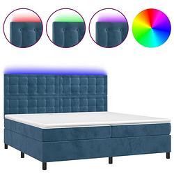 Foto van The living store boxspring - fluweel - pocketvering - led - 203x200x118/128 - donkerblauw